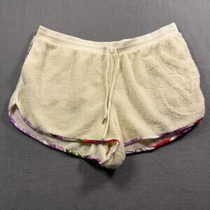 Victorias Secret Pink Womens‎ XL Cream Towel Terry Cloth Shorts Floral Trim Cozy